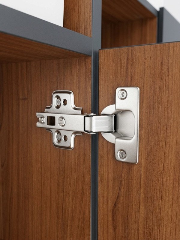 Soft-close hinge on an openable wardrobe door